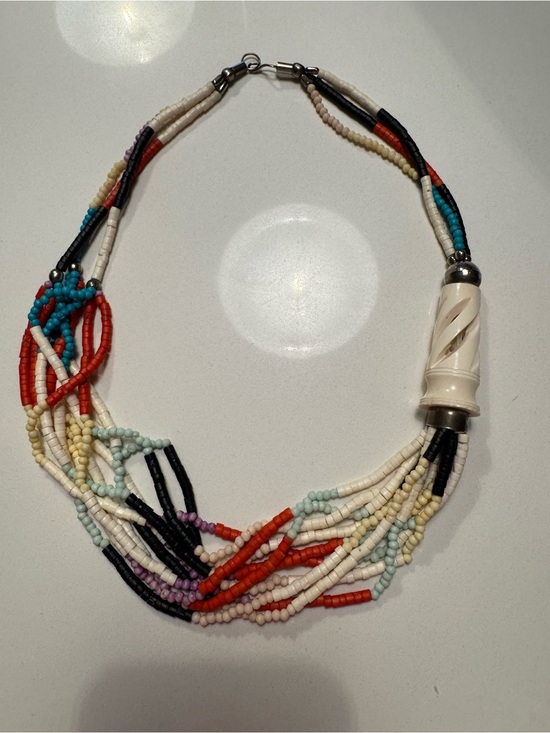 beaded necklace Jewelry - Multicolor Seed-Bead Necklace with Ivory-Tone Focal Accent. BEAUTIFUL handmade